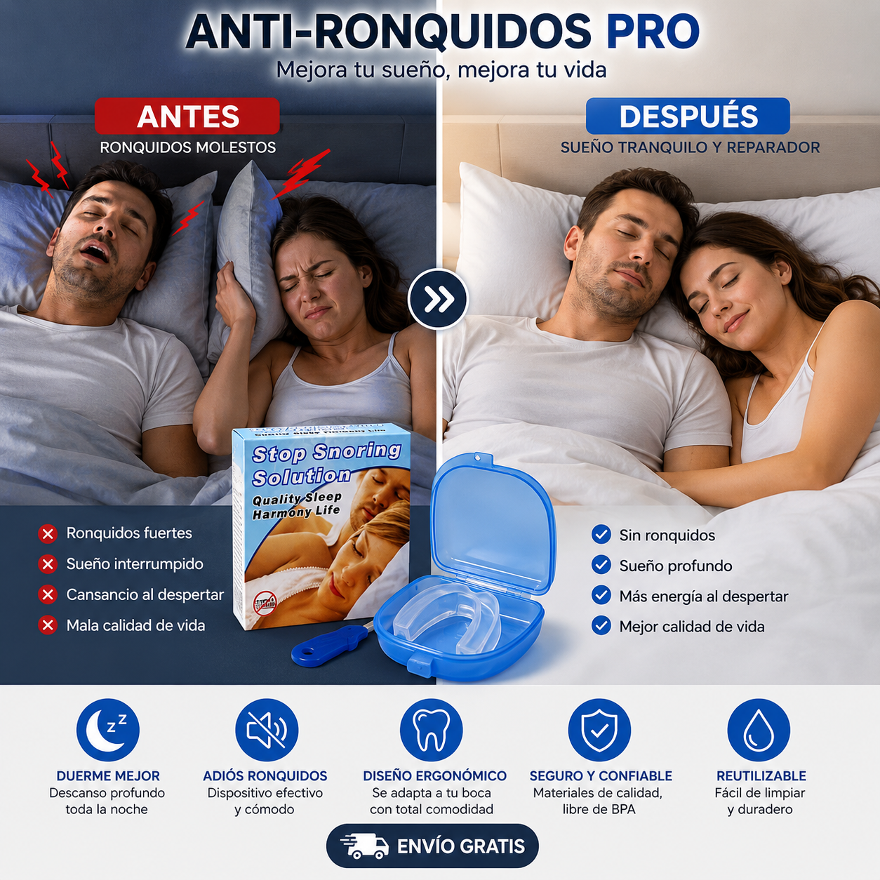 🌙 ANTI-RONQUIDOS PRO |✨Descanso Profundo, Natural y Sin Interrupciones😴💙